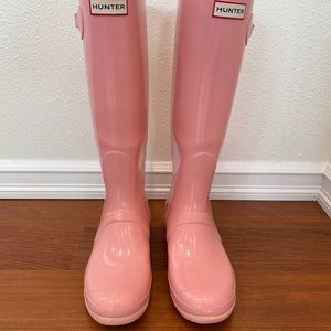 Hunter Women's Tall Gloss Rain Boot- Pink Shiver Size 11